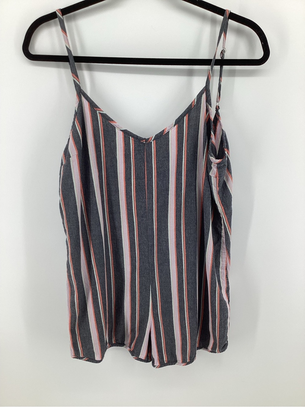 Obey Striped V-Neck Spaghetti Strap Romper - Pink & Gray